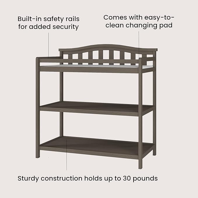 Child Craft Arch Top Infant Changing Table, Water-Resistant Pad and Safety Strap, Anti-Tip Kit Included to Prevent Tipping, Non-Toxic, Baby Safe Finish (Dapper Gray)