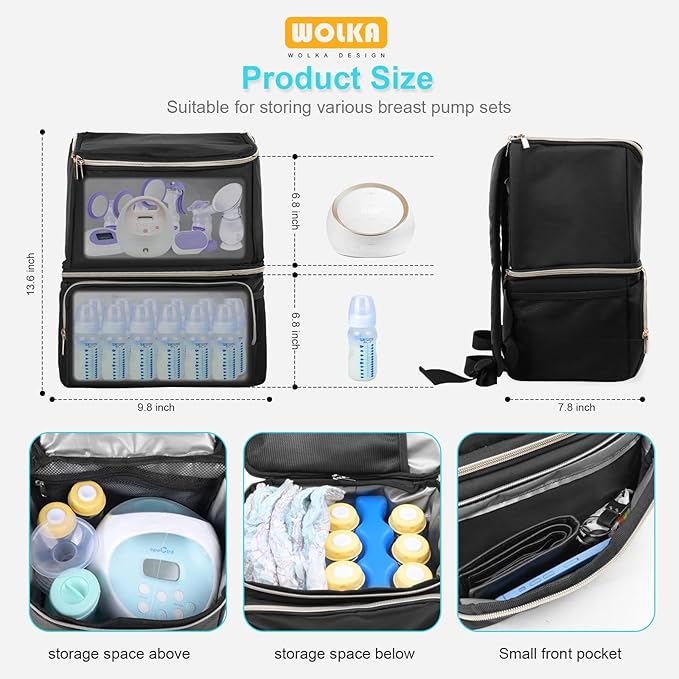 Wolka Breast Pump Bag with Insulated Compartments,Breastmilk Cooler Backpack for Spectra S1,S2 Medela