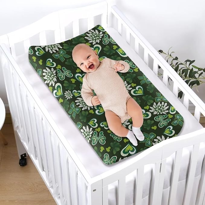Butterfly Green Heart Cute Changing Table Cover for Boys Girls Diaper Changing Table Cover Soft Washable Stretchy Changing Mat Sheet Cover