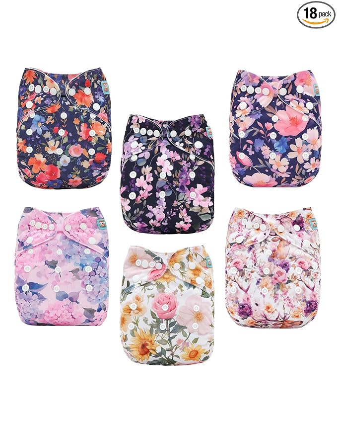 ALVABABY Baby Cloth Diapers 6 Pack with 12 Inserts Cloth Diaper Covers Adjustable Washable Reusable for Baby Girls and Boys