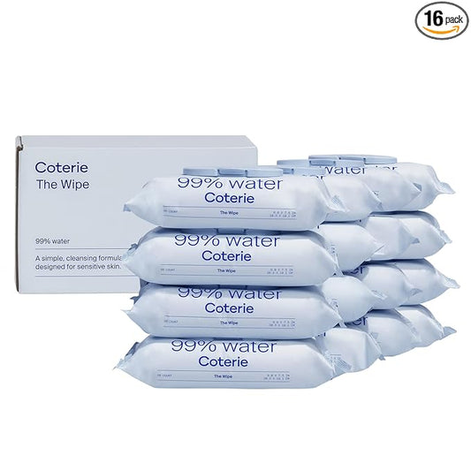 Coterie Baby Wipes for Sensitive Skin, Plant-Based and Plastic-Free Fibers, 99% Water, Hypoallergenic, pH Balanced, Unscented, Clean and Gentle Baby Essentials, 16 Pack, 896 Count