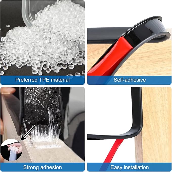 U-Shape Edge Banding, 16.4ft Self Adhesive Veneer Edging Trim TPE Flexible Furniture Edge Protector for Countertop Table Cabinet Repair Furniture Restoration (18mm, Black)