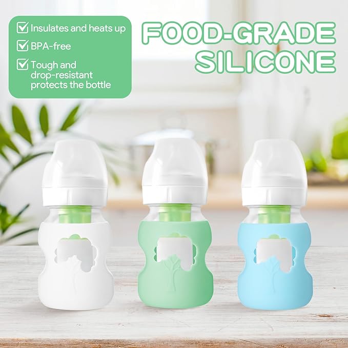 3 Pcs Colorful Silicone Sleeve for Dr.Brown Bottles, Silicone Bottles Sleeve Compatible with Dr.Brown Wide Neck Bottle, Dishwasher-Safe BPA Free, for 5 Oz (White Green Blue)