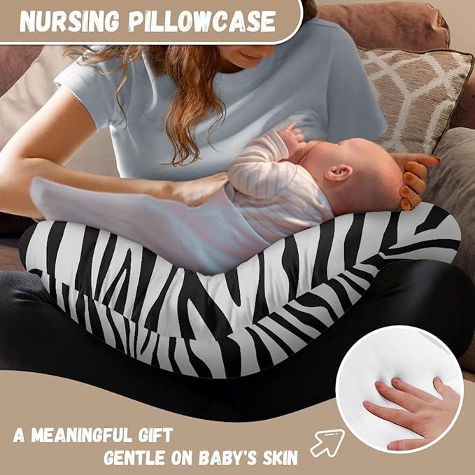 Grey Zebra Stripes Nursing Pillow Cover for Baby Boy Girl Slipcover for Breastfeeding Pillows, Soft and Stretchy Safely Breastfeeding Pillow Cover