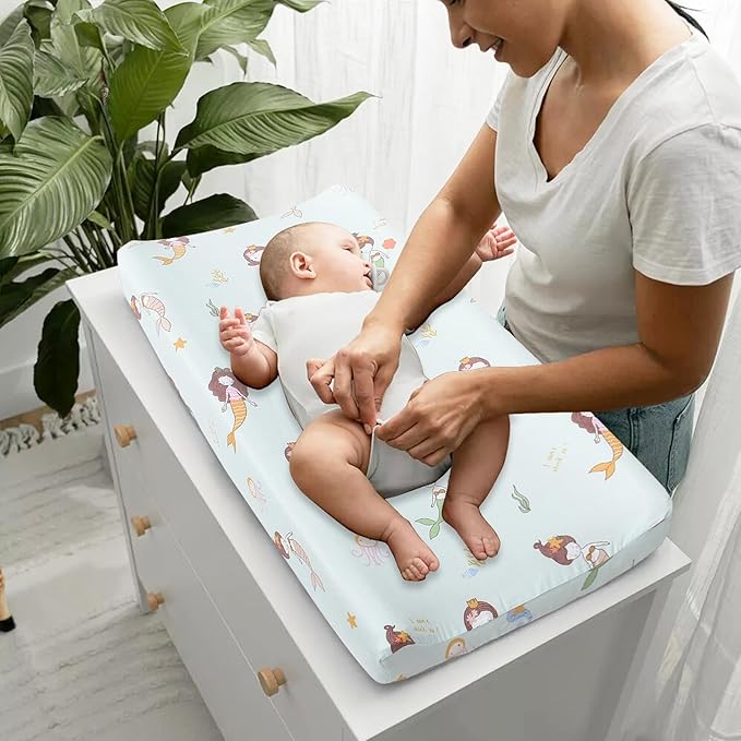Owlowla Changing Pad Cover,Ultra Soft Cotton Changing Table Covers,Breathable&Durable Nursery Diaper Changing Pad Sheets for Baby Boys Girls(Gray Floral&Mermaid)