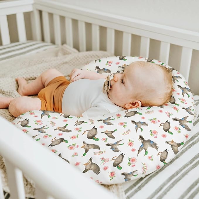 Mallard Ducks Boho Floral Baby Nursing Pillow Covers for Boy Girl Green Duck Spring Nursery Pillowcase for Breastfeeding Pillows Wild Duck Hunting Soft Stretchy Slipcovers for Newborn Infant