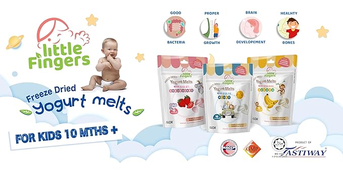 ALOR Little Fingers Baby Yogurt Melts Strawberry – Freeze-Dried Snack for Babies 10+ Months – Real Fruit & Yogurt – No Preservatives – Probiotics, (15 Grams x 8 Packs - Strawberry).