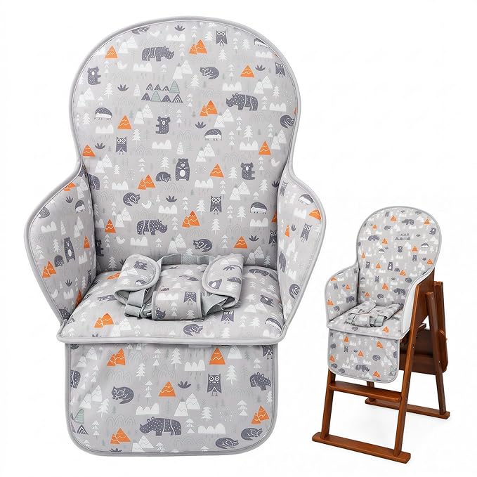 High Chair Pad, High Chair Cushion, Cute Pattern, Comfortable Seat Belt Design, Soft and Comfortable Seat Cushion Breathable Pad, Baby Sits More Safe and Comfort(Gray Animal Pattern)