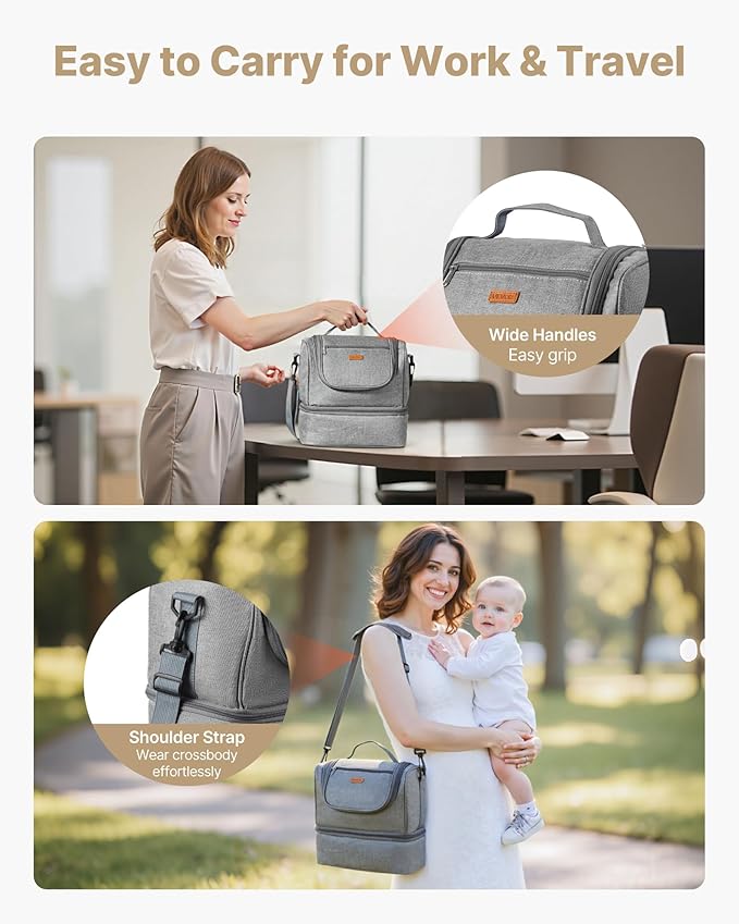 VEVOR Breast Pump Bag, Breast Feeding Bag with Ice Pack, Compatible with Momcozy, Medela & Elvie Pumps, Portable Pump Carrying Case for Breastmilk Storage, Work, Travel and Family Use, Grey