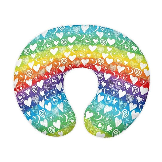 Forchrinse Rainbow Love Heart Nursing Pillow Cover Breastfeeding Pillow Slipcover for Baby Boys and Girls Soft Washable Nursing Pillow Case for Newborn