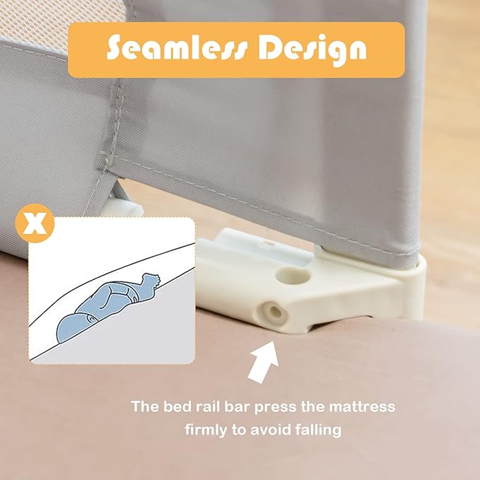 HONEY JOY Bed Rail for Toddlers, 69-in Extra Long, Portable Safety Bed Guardrail w/Double Safety Child Lock, Foldable Baby Bed Rail Guard, Fit King & Queen Full Twin Size Bed Mattress (69 INCH, Gray)