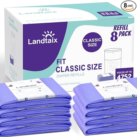Refills Compatible with Dekor Classic Diaper Pail Refills | 8 Count for 4752 Diapers(Extra 20% Lengths) Diaper Pail Bags with Extra 30% Thickness Powerful Odor Eliminate Lavender Scent for Baby/Adult