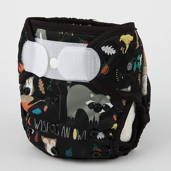 Baby Cloth Diaper Cover Nappy Hook and Loop Double Gusset for Boys (Racoon Owls)