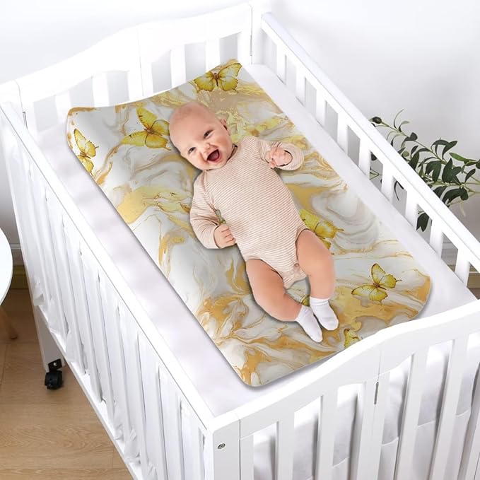 Baby Stretchy Changing Pad Cover, Breathable Changing Pad Cover for Infants and Toddles, Butterfly Marble Print 16 * 32 Inches