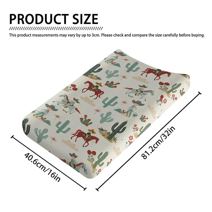 ZDCUSTOM Changing Pad Cover Cradle Sheet Diaper Changing Table Mat Comfy Cozy Cradle Sheets Soft Changing Pad Sheets Fits 32"x16" Contoured Pad Western Cowboy Cactus