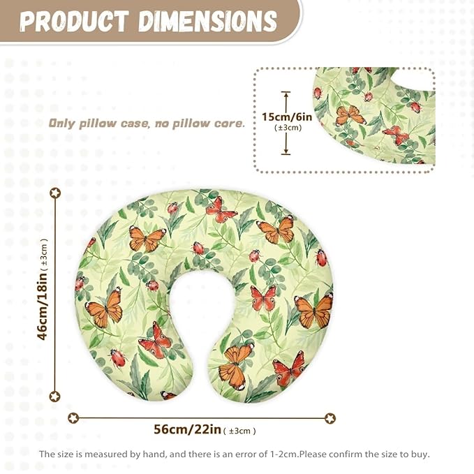 Butterfly Leave Nursing Pillow Cover Slipcover for Breastfeeding Pillows, Soft and Comfortable Fits On Standard Infant Nursing Pillows Soft Fabric Fits Snug On Infant