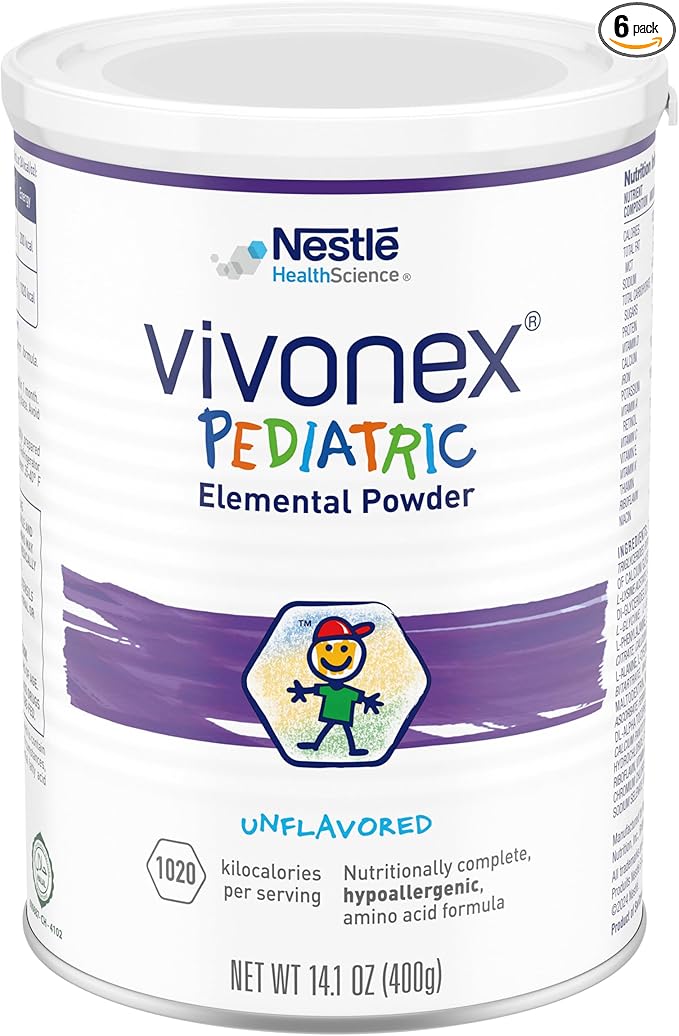 Vivonex Pediatric Elemental Powder, Hypoallergenic Formula for Children Ages 1-13,Tube Feeding or Oral Supplementation, Unflavored, 14.1 oz, Pack of 6