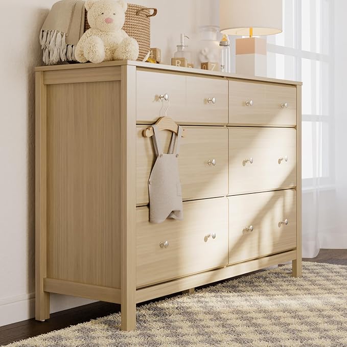 Storkcraft Horizon 6 Drawer Dresser (Driftwood) – GREENGUARD Gold Certified Dresser for Nursery & Kids’ Room, Modern Storage with Interlocking Drawer System