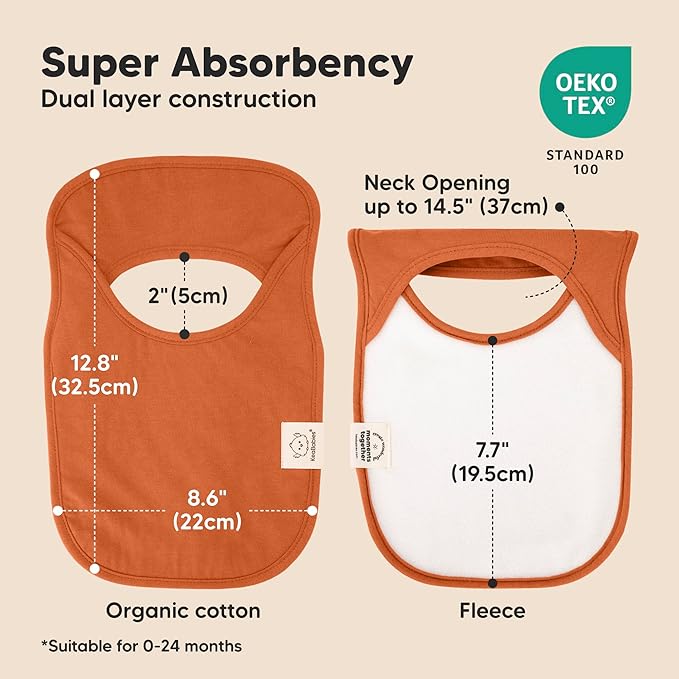 KeaBabies 8-Pack Bibs for Baby Girl, Boy - Pullover Large Baby Bibs for Drooling and Teething Infant, Newborn, Soft & Absorbent Organic Cotton, Long Torso Coverage Keep Toddler Clean & Dry (Brick)