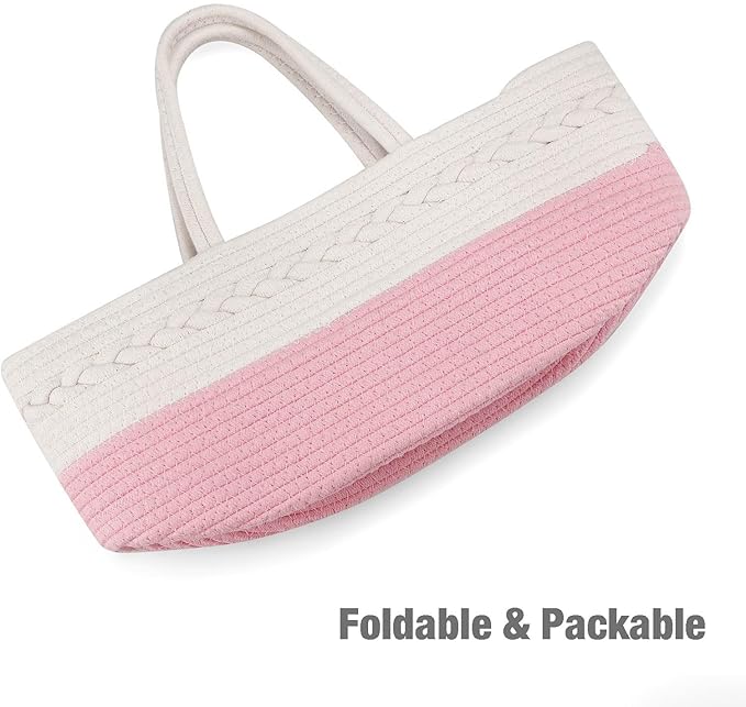 PandaEar Baby Diaper Caddy Organizer Cotton Rope Nursery Storage Basket Portable Car Organizer for Baby Shower Gifts Newborn Infants -Pink