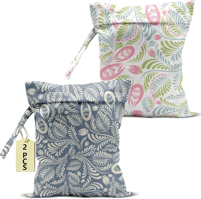 2Pcs Flower Print Wet Bags, Wet Dry Bag Reusable Zipper Pouch for Swimsuit, Diapers, Travel, Pool, Beach, Dirty Yoga Gym Clothes, Toiletries, Waterproof Birthday Christmas Gifts for women