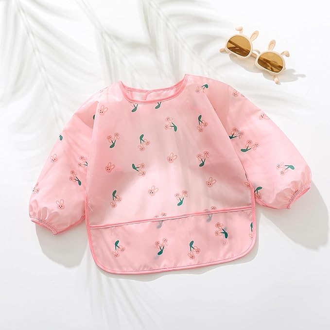 Long Sleeved Bibs,5 PCS Waterproof Wearable Bibs with Sleeves,Baby Feeding Smock 6-30 Months