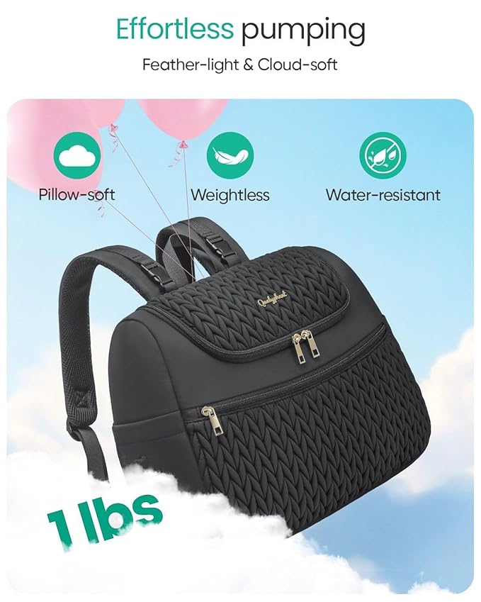 Qualyphant Breast Pump Bag for Spectra S1/S2 & Medela – Insulated Cooler Bag, 13" Laptop Sleeve, Diaper Bags Backpack – Lightweight, Water-resistant & Stylish for Work, Travel, Black