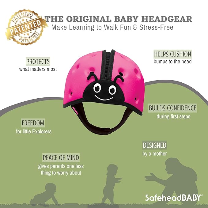SafeheadBABY Soft Baby Head Protector Helmet for Crawling and Walking 7–24 Months – Ultra-Lightweight & Breathable Infant Safety Helmet that Grows with Your Baby (Head Circ. 40–52 cm) – Ladybird Pink