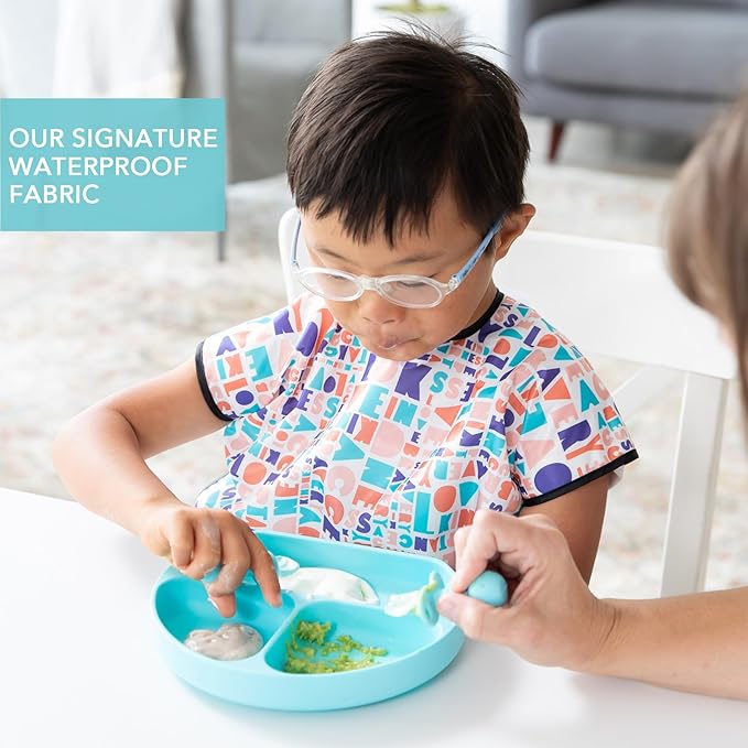Bumkins Short Sleeve Bib for Girl or Boy, Toddler and Kids for 1-3 Years, Large Size, Essential Must Have for Junior Children, Eating, Mess Saving Soft Fabric Apron for Play, Born This Way Kindness