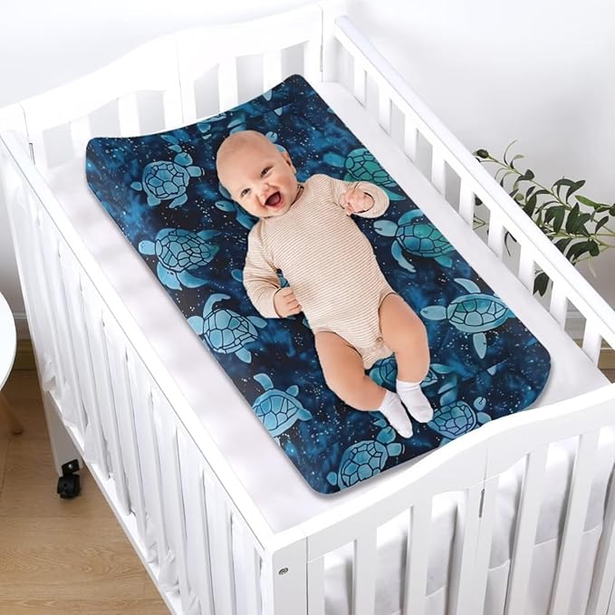 Changing Pad Covers for Boys Girls, Blue Sea Turtle Diaper Changing Table Pad Cover Soft Breathable Changing Mat Cover for 32''x16" Cute Birthday Gifts for Baby