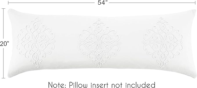 Sweet Jojo Designs White Boho Bohemian Body Pillow Case Cover (Pillow Not Included) - Solid Color Shabby Chic Princess Luxurious Luxury Elegant Vintage Designer Boutique Victorian Cotton Embroidered