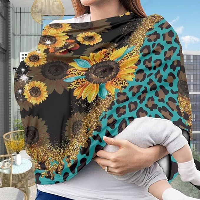 Coldinair Leopard Print Multifunctional Nursing Cover Multi Use Cover for Baby Car Seat Canopy Sunflower Shopping Cart Cover,Stroller Cover