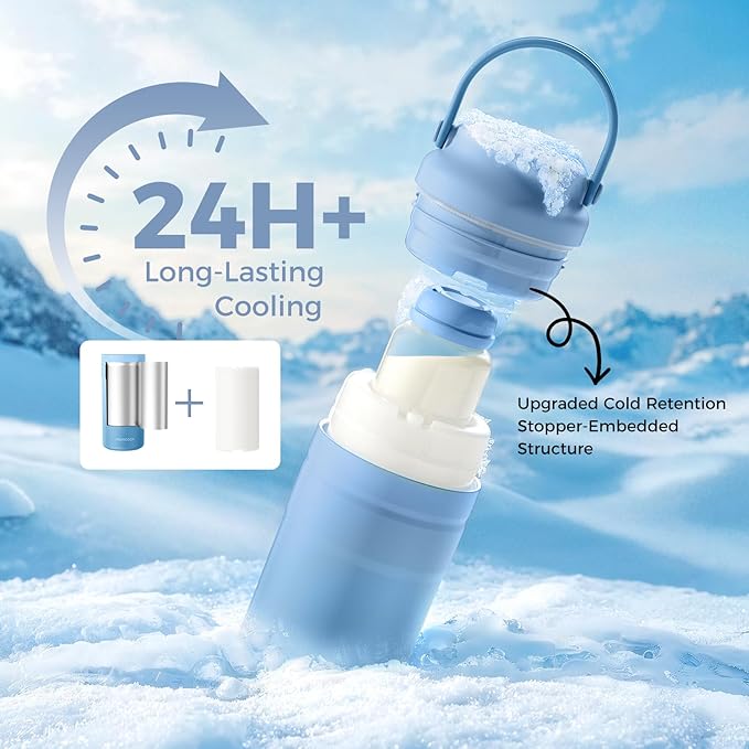 Momcozy Portable Breast Milk Cooler for Travel, 24H Ice-Free Cooling Breastmilk Storage Bottles Container, 12oz Leak Proof Outdoor Small Freezer, Baby Breastfeeding Essential for New Moms