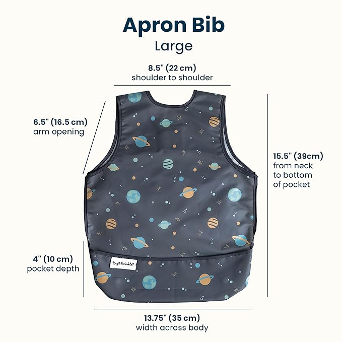 Tiny Twinkle Mess Proof Baby Bib for Boys | Waterproof Toddler Bib for Eating | Baby Apron for Feeding, Machine Washable | Perfect Shower Gift (Space, 2-4Y)
