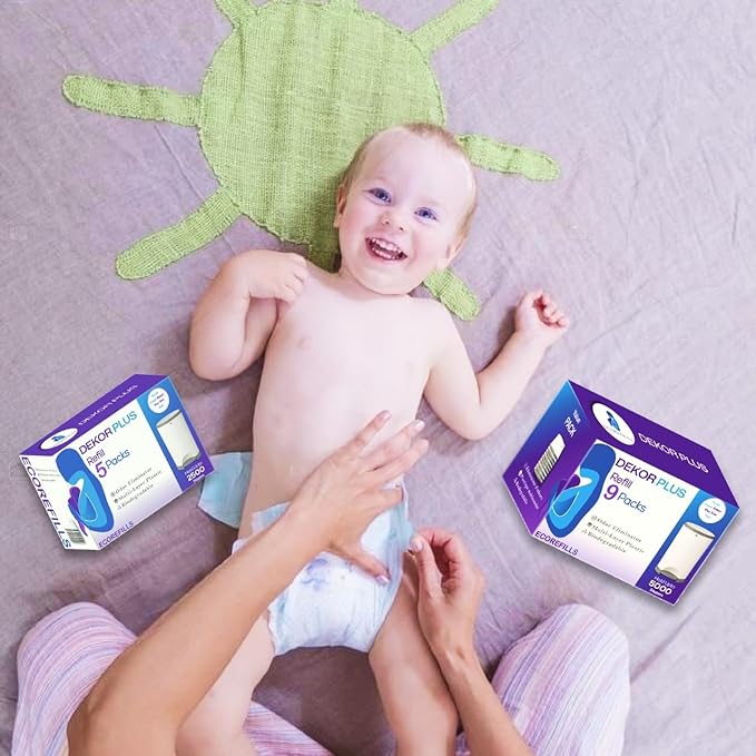 ECO-REFILLS Diaper Pail Refills - Fits Dekor PLUS Extra Thick, Powerful Odor Elimination & Fresh Powder Scent | Easy to Replace and Dispose of Diaper Bag 5 Count (Pack of 1)