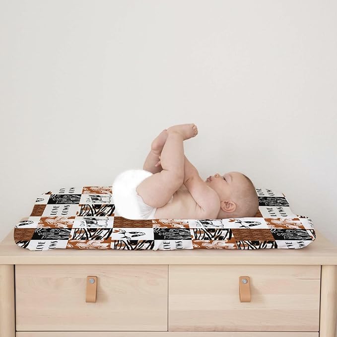 Love Cows Changing Pad Cover Hippie Funny Cows Boho Floral Change Table Pad Cover for Boys Girls Soft Breathable Stretchy Snug Fitted Unisex Diaper Change Table Sheets Mats 32''x16'' Brown