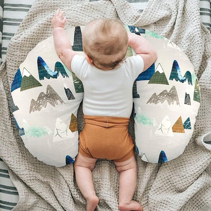 Changing Pad Cover & Nursing Pillow Cover, Neutral Breastfeeding Pillow Slipcover for Baby Boys & Girls, Changing Table Sheets Mountains