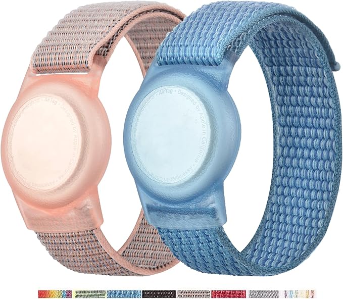 2 Pack Kids Bracelet, Protective Cover with Nylon Wristband, Anti Lost GPS Trackers Case Cover Elastic Watch Band for Toddlers Girls Boys Elders (Blue,Pink)