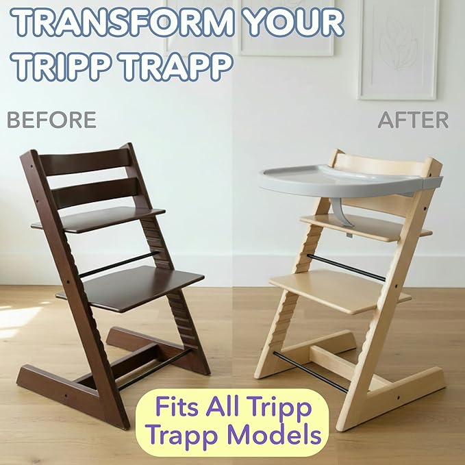 High Chair Tray for Stokke Tripp Trapp - Gray - No Baby Set Needed. Suction Surface. Snap-on. BPA Free.