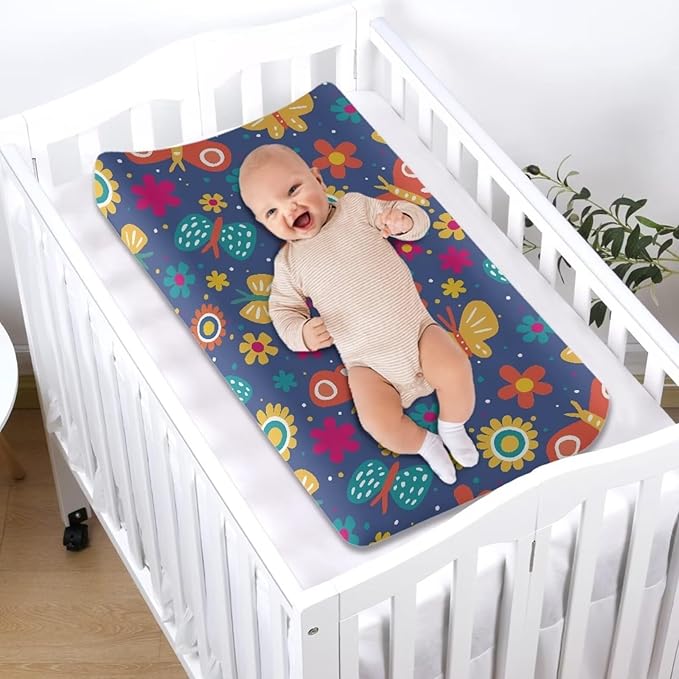 Microfiber Diaper Changing Table Sheets for Infants and Toddles Hippie Floral Butterflies Baby Changing Pad Cover Soft Breathable