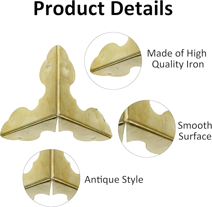 24PCS 1.3” Metal Box Corner Protector, Gold Triangle Edge Decorative Case Corner Edge Guard Protector Metal Cabinet Table Edge Cover