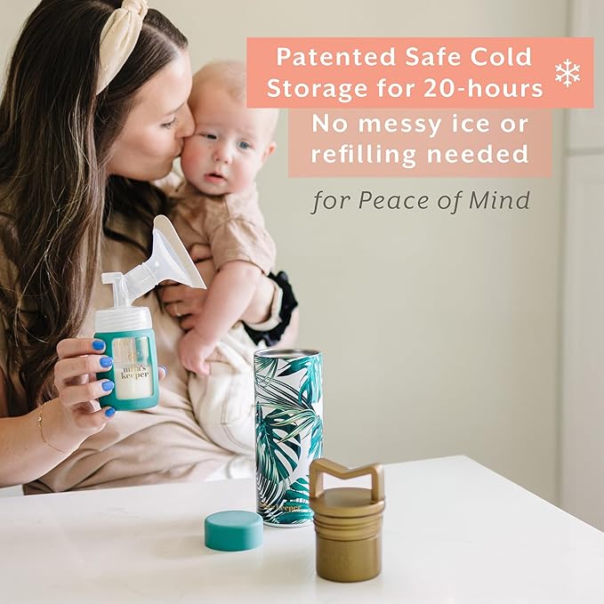 Mila's Keeper Portable Insulated Breast Milk Cooler Set | 20 Hr Storage | Cooler, Breast Milk Storage Bottle & Ice Pack for Travel | Fits Leading Pumps | Wide Neck Panama Palms