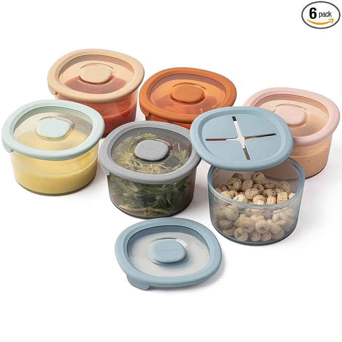 Moonkie Silicone Snack Containers for Kids and Toddlers | 8 oz Baby Food Containers with Airtight Lids and A Snack Lid | Baby Food Jars | BPA Free | Freezer & Dishwasher Safe | 6 Pack