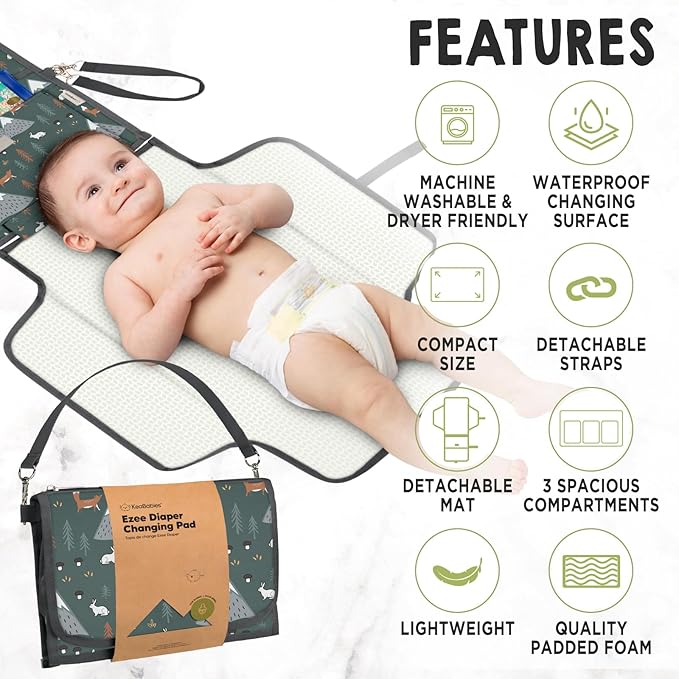 KeaBabies Portable Diaper Changing Pad and Waterproof Baby Changing Pad - Waterproof Travel Changing Mat for Baby, Compact Travel Changing Pad for Diaper Bag, Foldable Baby Diaper Clutch