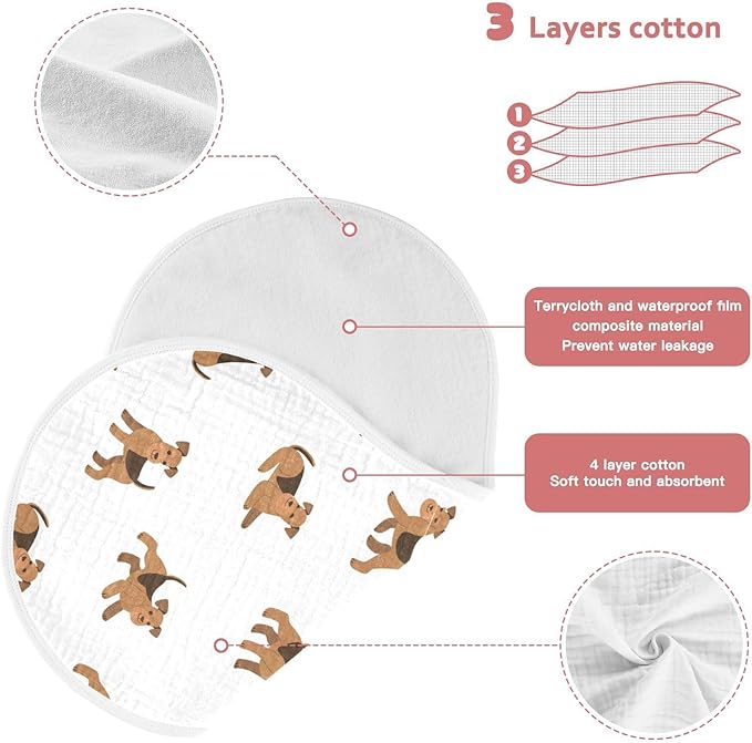 vvfelixl Baby Burp Cloths Cartoon Happy Airedale Terrier Dog Baby Newborn Cotton Burping Cloths Set Baby Washcloths 4 Pack