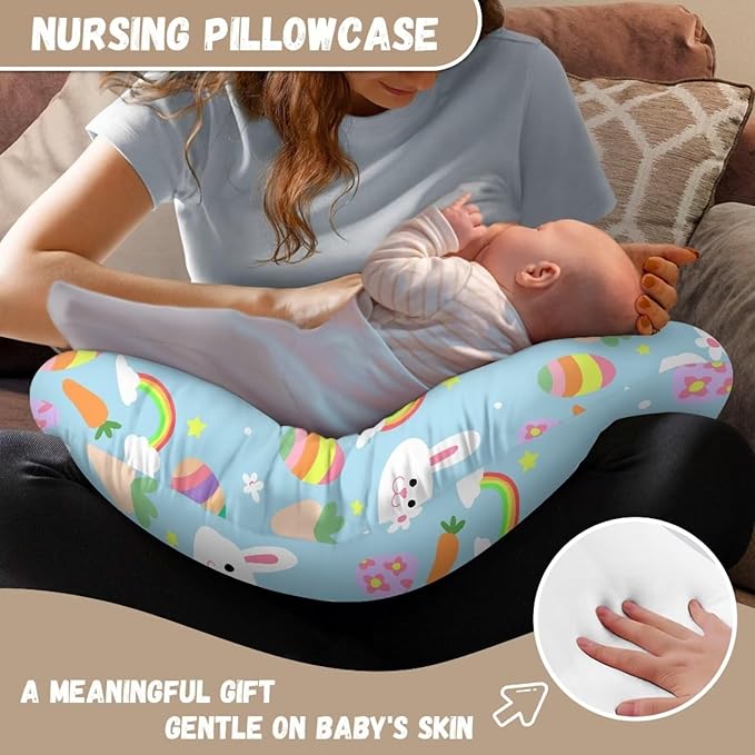 Easter Egg and Rabbit Breastfeeding Pillow Slipcover for Baby Newborn U-Shaped Breastfeeding Pillowcase Cushion Cover Durable and Easy to Clean