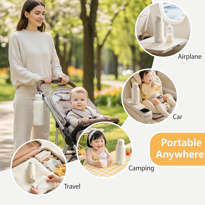 XEAMUN Portable Fast Heating Baby Milk Warmer for Travel,Baby Breastmilk & Water Warmer,Rechargeable 14000mAh Battery,Portable Bottle Warmer with 17 Ounces Capacity,Baby Feeding Water Warmer On the Go