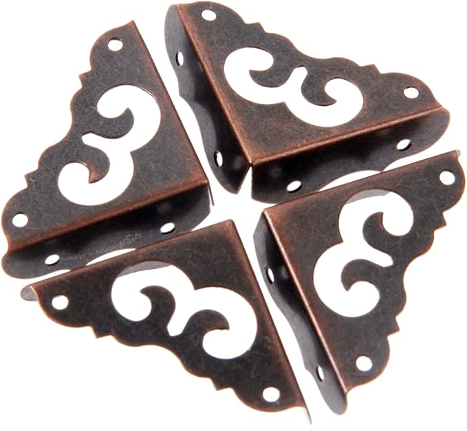 4Pcs Iron Red Copper Vintage Decorative Corner Protector Guards Edge Cover for Chest Case Box-1.22" x 1.22" x 0.43"