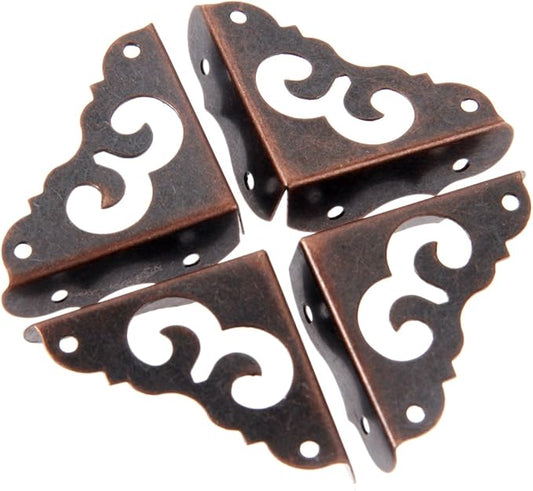4Pcs Iron Red Copper Vintage Decorative Corner Protector Guards Edge Cover for Chest Case Box-1.22" x 1.22" x 0.43"