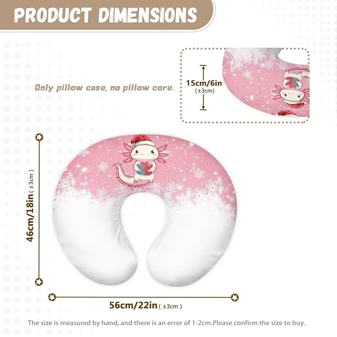 Christmas Axolotl Breastfeeding Pillow Cover Boys Girls Lightweight Skin-Friendly Fabric Newborn Nursing Pillow Case with Hidden Zipper Replacement Pillow Cover